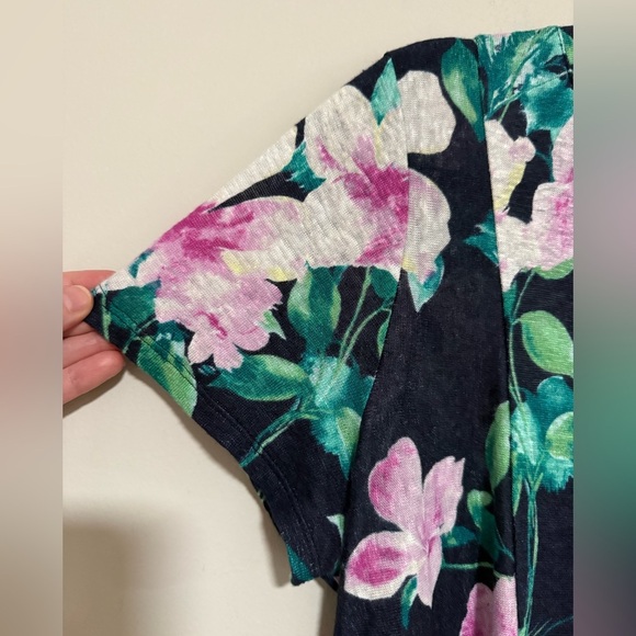 J. Jill Love Linen Navy Floral Print Women's Top Size Medium - Picture 3 of 6